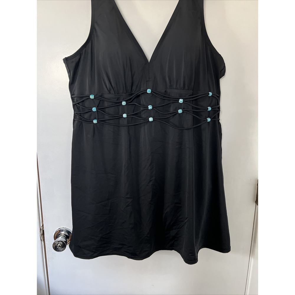 Contour  Skirted Bathing Suit Swim  Black 26W One Piece dress $108
